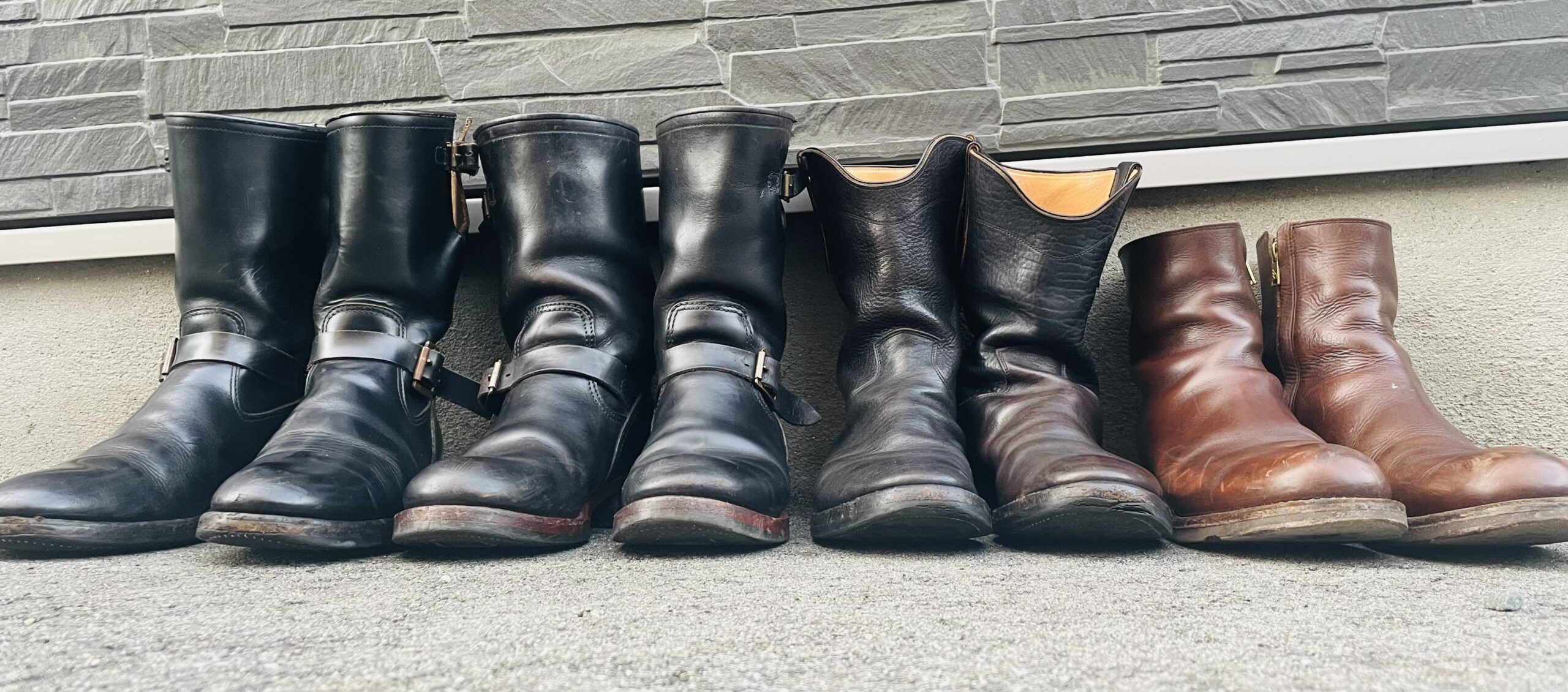ヨーロッパ ヴィンテージ レザーエンジニアブーツ 1940s 前後 ミリタリー Aging Observation] Three pairs of Japanese engineer boots R7.1